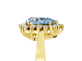 Yellow gold Fancy Blue Pear  Cut Diamond Halo Ring with Round Brilliant Halo and Solitaire Band_90