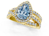 Yellow gold Fancy Blue Pear Cut Diamond Halo Ring with Round Split Shank and Prong Setting_37
