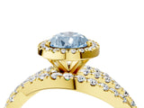 Yellow gold Fancy Blue Pear Cut Diamond Halo Ring with Round Split Shank and Prong Setting_40