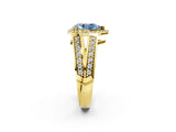 Yellow gold Fancy Blue Pear Cut Diamond Halo Ring with Split Shank Pavé Band and Four-Prong Setting_2