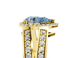 Yellow gold Fancy Blue Pear Cut Diamond Halo Ring with Split Shank Pavé Band and Four-Prong Setting_5