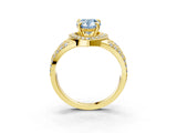 Yellow gold Fancy Blue Pear Cut Diamond Halo Ring with Split Shank and Bezel Accents and Four-Prong Setting_3