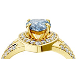 Yellow gold Fancy Blue Pear Cut Diamond Halo Ring with Split Shank and Bezel Accents and Four-Prong Setting_4