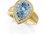 Yellow gold Fancy Blue Pear Cut Diamond Halo Ring with Split Shank and Bezel Accents and Prong Setting_1