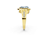 Yellow gold Fancy Blue Pear Cut Diamond Halo Ring with Split Shank and Bezel Accents and Prong Setting_2