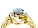 Yellow gold Fancy Blue Pear Cut Diamond Halo Ring with Split Shank and Bezel Accents and Prong Setting_4