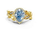 Yellow gold Fancy Blue Pear Cut Diamond Halo Ring with Vintage Split Shank and Four-Prong Setting_37