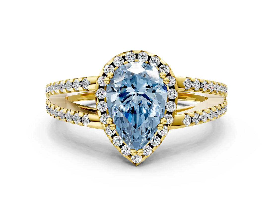 Yellow gold Fancy Blue Pear Cut Diamond Halo Split Shank Engagement Ring_39