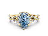 Yellow gold Fancy Blue Pear Cut Diamond  Halo Twist Band Solitaire Prong Setting Ring_36