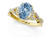 Yellow gold Fancy Blue Pear Cut Diamond  Halo Twist Band Solitaire Prong Setting Ring_37