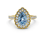 Yellow gold Fancy Blue Pear  Cut Diamond Milgrain Floral Halo Engagement Ring with Pavé Band_15