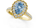 Yellow gold Fancy Blue Pear  Cut Diamond Milgrain Floral Halo Engagement Ring with Pavé Band_16