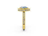 Yellow gold Fancy Blue Pear Cut Diamond Milgrain Halo Engagement Ring with Round Pavé Band and Prong Setting_14
