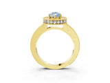 Yellow gold Fancy Blue Pear Cut Diamond Milgrain Halo Engagement Ring with Round Pavé Band and Prong Setting_15