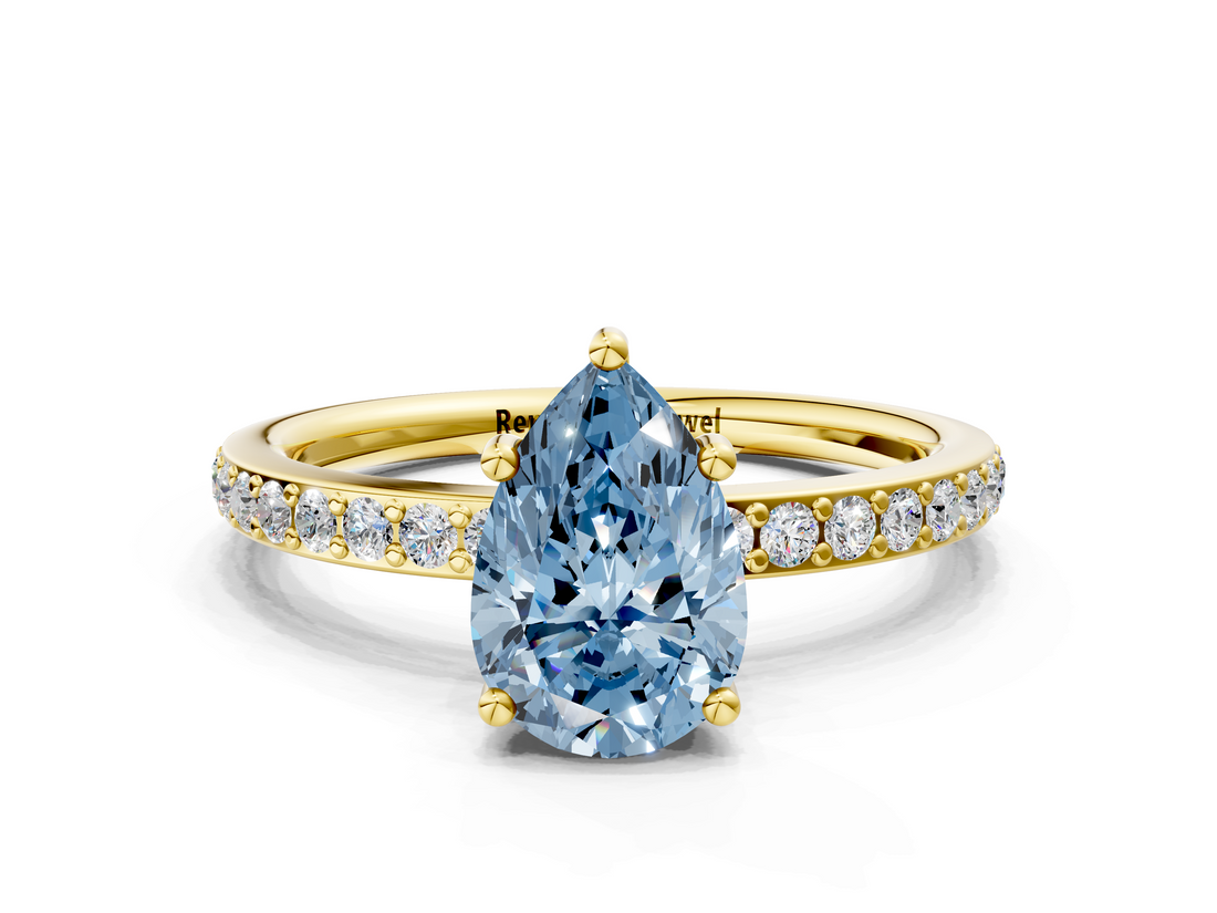 Yellow gold Fancy Blue Pear  Cut Diamond Pavé Band Ring with Four-Prong Setting_23