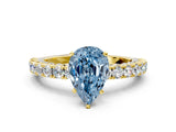 Yellow gold Fancy Blue Pear Cut Diamond Pavé Band Solitaire Ring with Prong Setting_64
