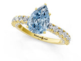 Yellow gold Fancy Blue Pear Cut Diamond Pavé Band Solitaire Ring with Prong Setting_65