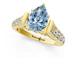 Yellow gold Fancy Blue Pear  Cut Diamond Pavé Band Solitaire with Four-Prong Setting_16