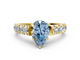 Yellow gold Fancy Blue Pear  Cut Diamond Pavé Band Solitaire with Four-Prong Setting_3