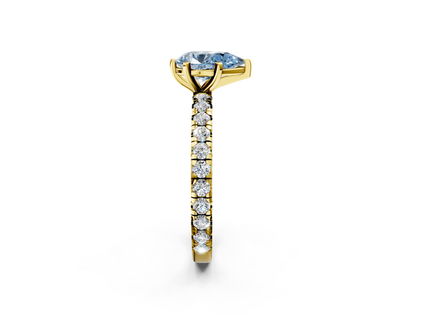 Yellow gold Fancy Blue Pear  Cut Diamond Pavé Band with Four-Prong Setting