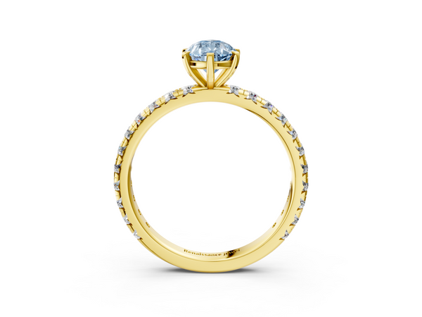 Yellow gold Fancy Blue Pear  Cut Diamond Pavé Band with Four-Prong Setting