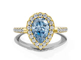 Yellow gold Fancy Blue Pear Cut Diamond Pavé Halo Ring with Four-Prong Setting_36
