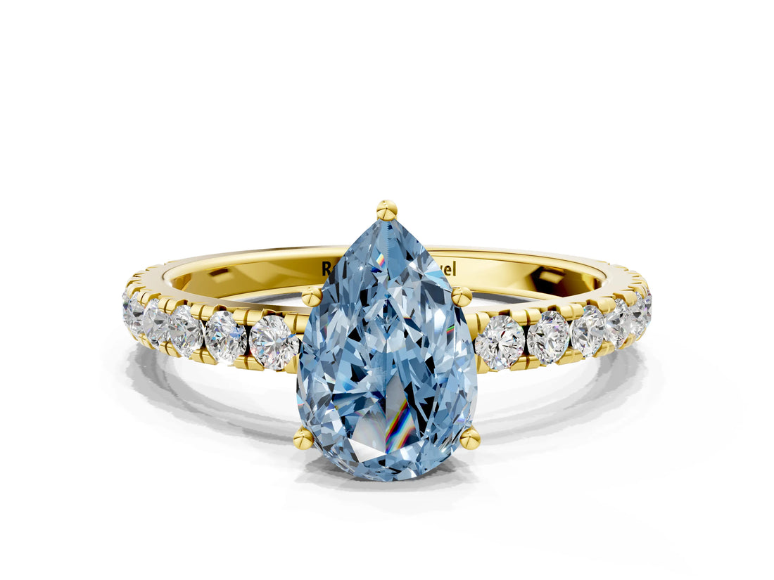 Yellow gold Fancy Blue Pear Cut Diamond Pavé Solitaire Engagement Ring with Four-Prong Setting_122