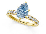 Yellow gold Fancy Blue Pear Cut Diamond Pavé Solitaire Ring with Round Band and Prong Setting_13