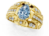 Yellow gold Fancy Blue Pear Cut Diamond Pave Art Deco Split Shank Ring with Four-Prong Setting_1