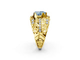 Yellow gold Fancy Blue Pear Cut Diamond Pave Art Deco Split Shank Ring with Four-Prong Setting_2