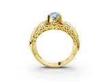 Yellow gold Fancy Blue Pear Cut Diamond Pave Art Deco Split Shank Ring with Four-Prong Setting_3