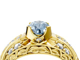 Yellow gold Fancy Blue Pear Cut Diamond Pave Art Deco Split Shank Ring with Four-Prong Setting_4