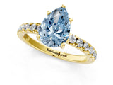 Yellow gold Fancy Blue Pear Cut Diamond Pave Band Solitaire Ring with Four-Prong Setting_59