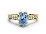 Yellow gold Fancy Blue Pear  Cut Diamond Pave Band with Four-Prong Setting_73