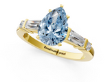 Yellow gold Fancy Blue Pear  Cut Diamond Ring with Baguette Side Stones, Channel Set Band, and Four-Prong Setting_4