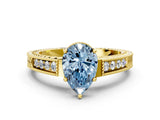 Yellow gold Fancy Blue Pear Cut Diamond Ring with Milgrain Pavé Band and Four-Prong Setting_20