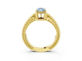Yellow gold Fancy Blue Pear Cut Diamond Ring with Milgrain Pavé Band and Four-Prong Setting_23