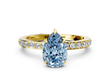 Yellow gold Fancy Blue Pear  Cut Diamond Ring with Pavé Band and Four-Prong Setting_43