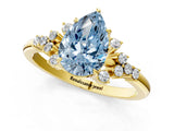 Yellow gold Fancy Blue Pear Cut Diamond Ring with Side Stones and Four-Prong Setting_120