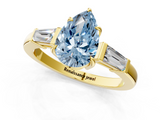 Yellow gold Fancy Blue Pear  Cut Diamond Ring with Tapered Baguette Side Stones in Four-Prong Setting_4