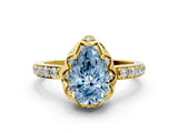 Yellow gold Fancy Blue Pear Cut Diamond Scalloped Halo Engagement Ring with Round Shared Prong Band_12