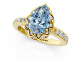 Yellow gold Fancy Blue Pear Cut Diamond Scalloped Halo Engagement Ring with Round Shared Prong Band_13
