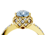 Yellow gold Fancy Blue Pear Cut Diamond Scalloped Halo Engagement Ring with Round Shared Prong Band_16