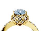 Yellow gold Fancy Blue Pear Cut Diamond Scalloped Halo Engagement Ring with Round Shared Prong Band_28