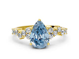 Yellow gold Fancy Blue Pear Cut Diamond Scattered Round Accent Ring with Prong Setting_12