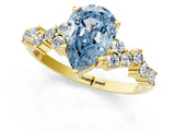 Yellow gold Fancy Blue Pear Cut Diamond Scattered Round Accent Ring with Prong Setting_13