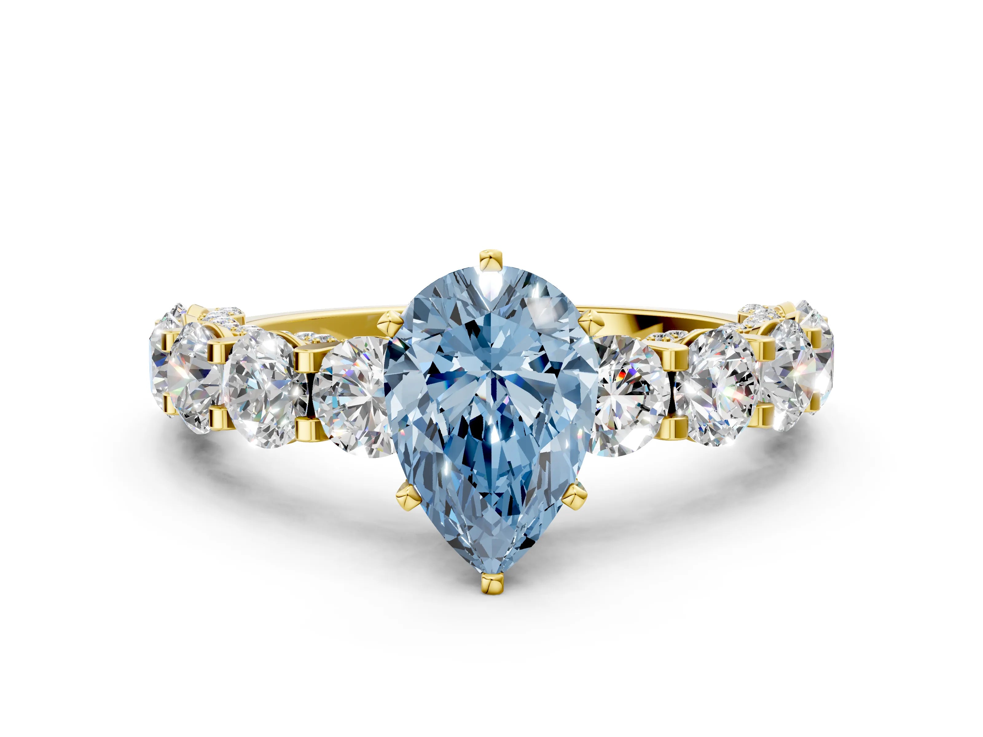 Yellow gold Fancy Blue Pear Cut Diamond Side Stone Engagement Ring with Four-Prong Setting_36