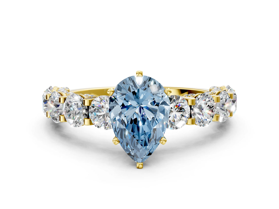 Yellow gold Fancy Blue Pear Cut Diamond Side Stone Engagement Ring with Four-Prong Setting_36