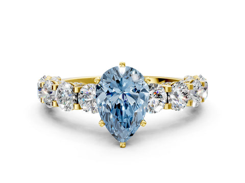 Yellow gold Fancy Blue Pear Cut Diamond Side Stone Engagement Ring with Four-Prong Setting_36