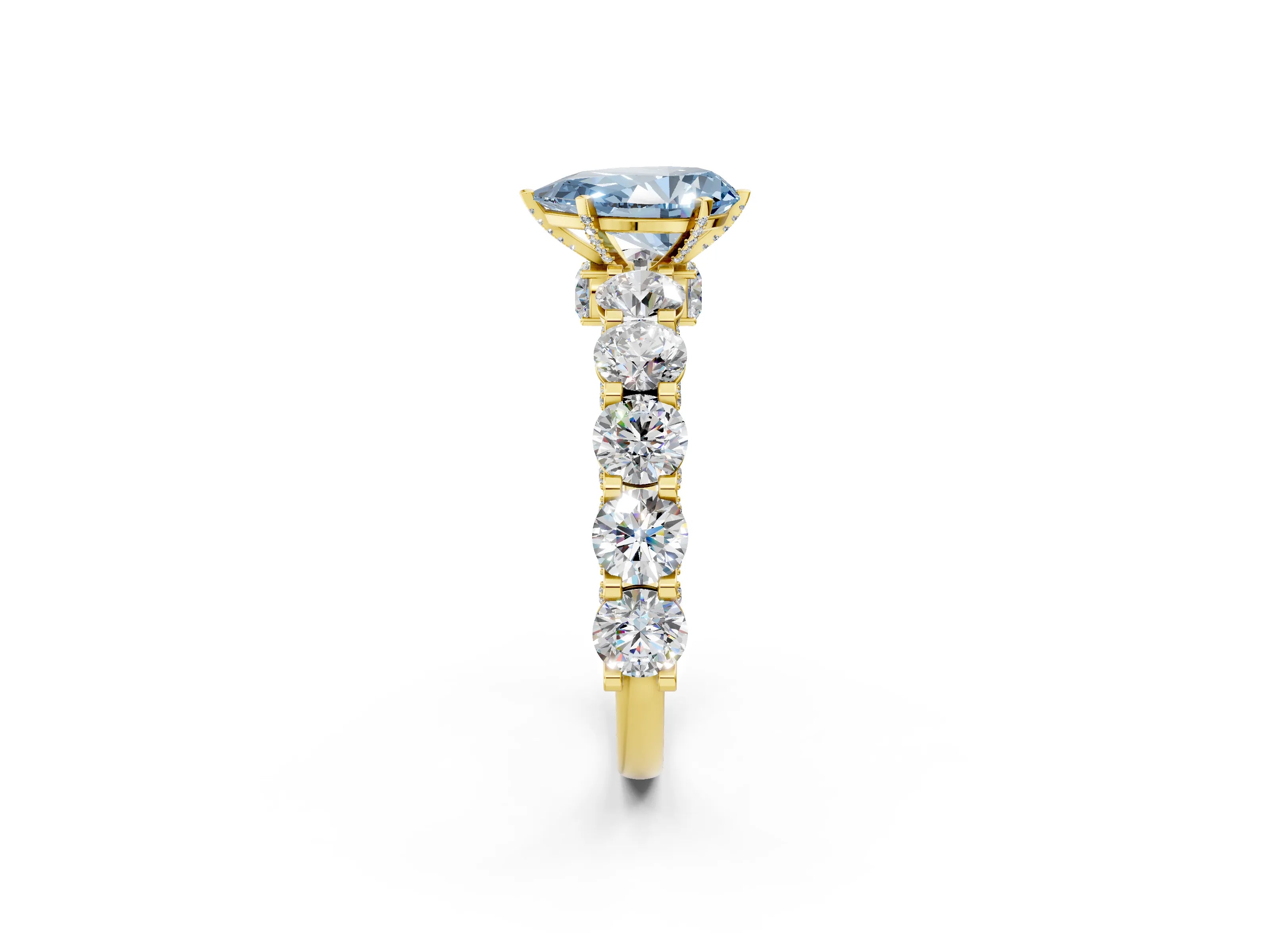 Yellow gold Fancy Blue Pear Cut Diamond Side Stone Engagement Ring with Four-Prong Setting_38